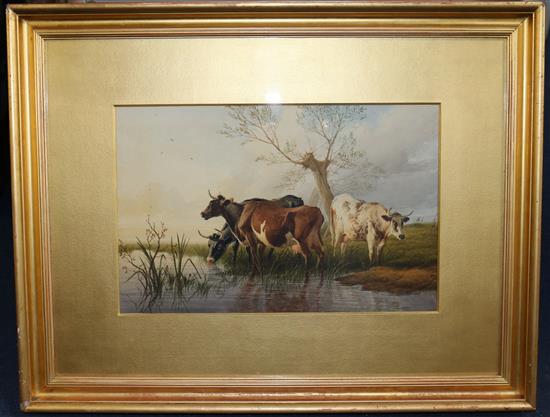 Thomas Sidney Cooper (1803-1902) Cattle and sheep and Cattle watering 10 x 15.5in.